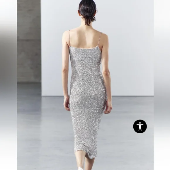 ZARA WOMAN COLLECTION Midi Dress Round Neckline Thin Straps $109 NWT - Picture 5 of 13